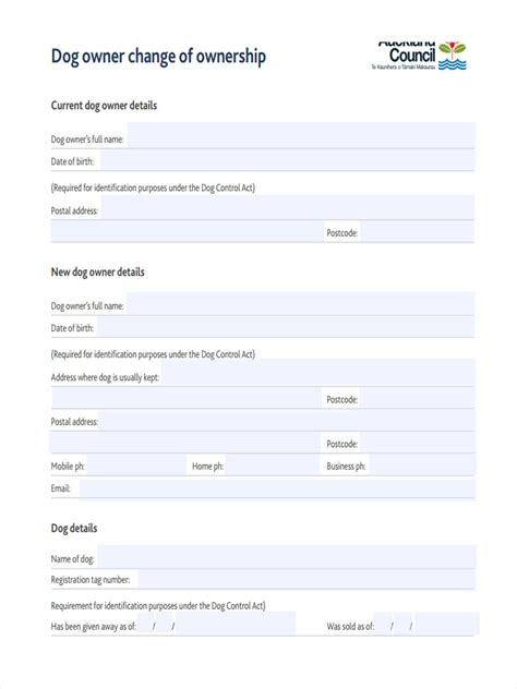 Pet Ownership Agreement Printable Dog Transfer Of Ownership Form